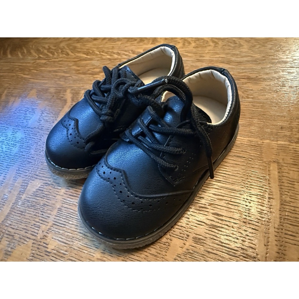 Meckior Toddler Baby Boys PU Leather Black Loafers Lace Up Excellent Sz 6